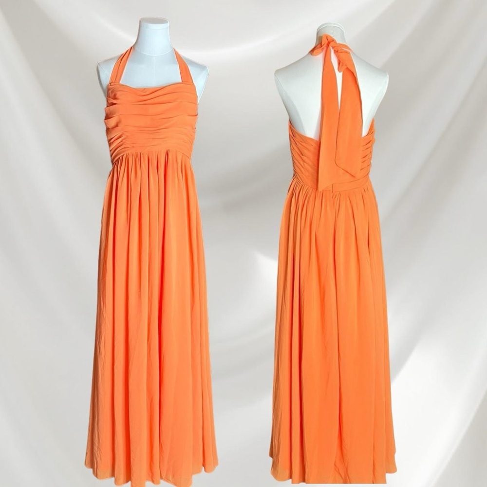 Elegant Orange Halter Maxi Dress